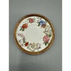 Vintage Japanese Porcelain Saucer Imari Kutani Style Floral Gold Greek Key